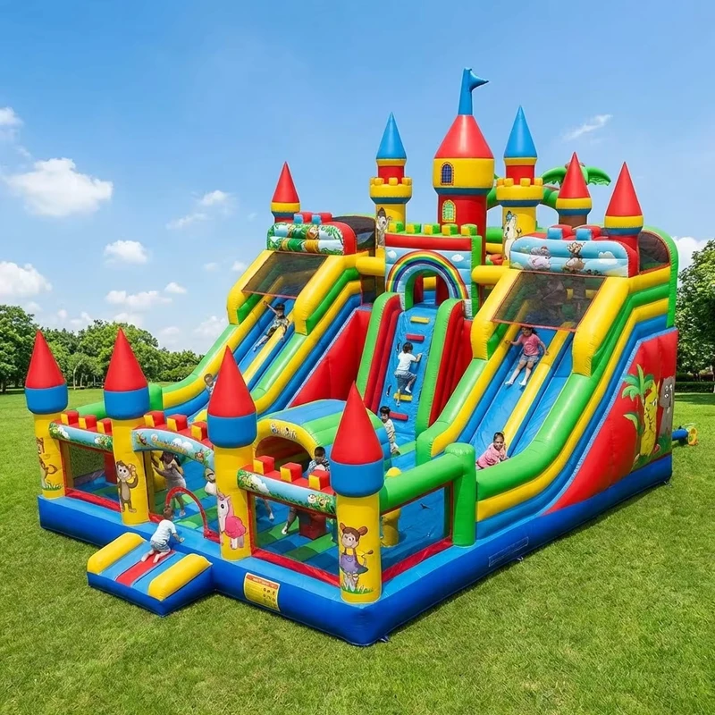 Castillo inflable de PVC de 0.55 mm, casa de rebote, combo de tobogán, parque infantil comercial, curso de obstáculos para fiestas infantiles