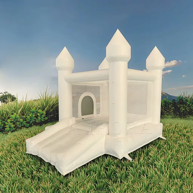 Castillo Inflable Blanco Pequeño de 0.55mm PVC para Niños, Bouncer de Boda, Castillo de Luna, Inflable para Saltar