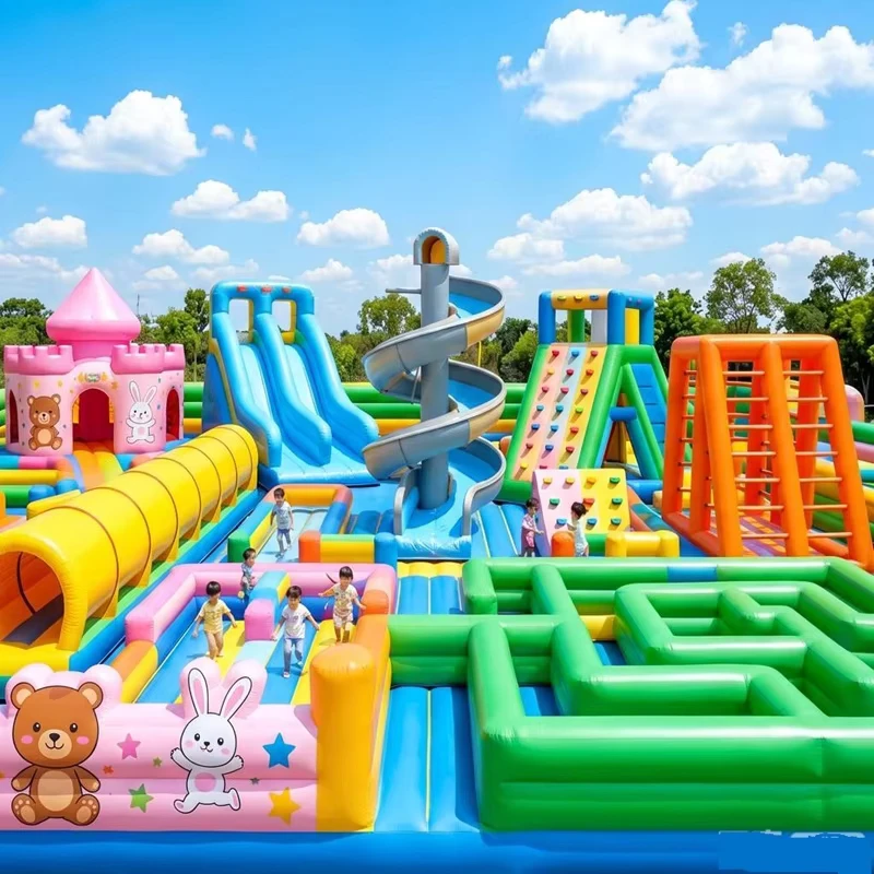 Curso de obstáculos inflable de 0.55 mm de lona de PVC, castillo inflable comercial, casa de salto para niños, combo de tobogán
