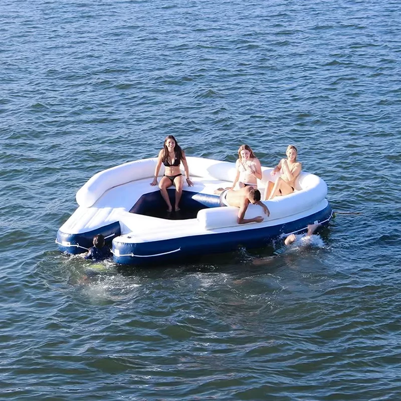 0,9 mm PVC Weiß und Blau Wasser Aufblasbare Floating Oasis Floating Plattform