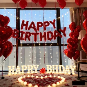 1 Red Heart Shaped Latex Birthday Balloon Set Eco friendly Conjoined Love Petal Decoration for Adult Couples’ Birthday