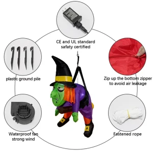 1.2m Halloween Holiday Theme Inflatable Witch Hanging Decoration Air Model LED Light Window Hanging American Style