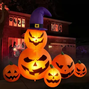 1.8m ハロウィン インフレータブルパンプキン ウィザードハット着用 面白いLEDライトアップ屋外中庭装飾品