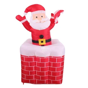 1.8m Lovely Christmas Air Blow up LED Light Inflatable Santa in Chimney for Event
