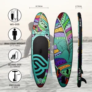 Paddleboard Gonfiabile ISUP da 10'*32"*6" con Pagaia in Alluminio, Pompa, Fins, Tavole da Yoga e Pesca