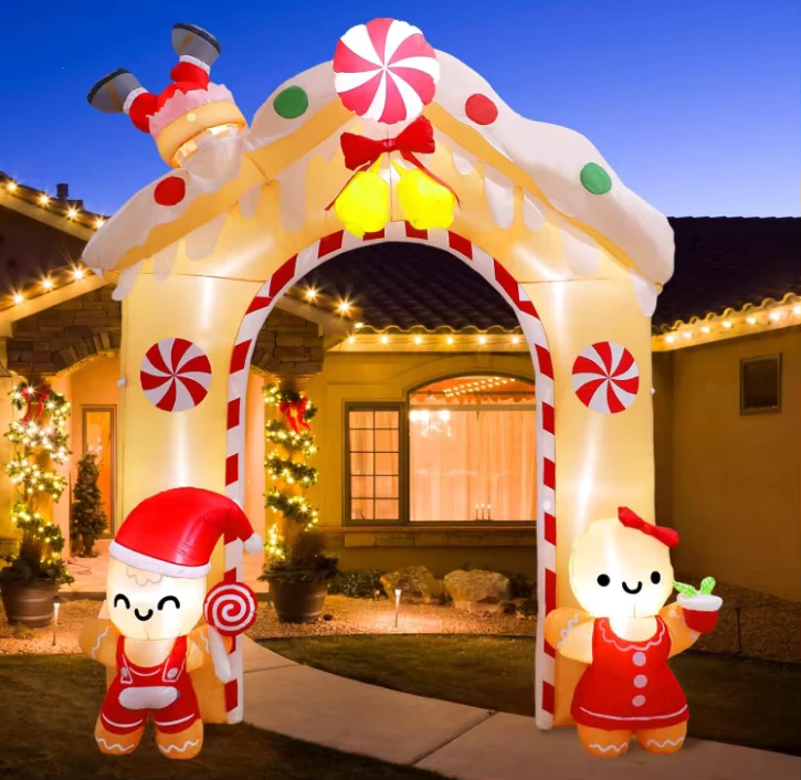 10 FT Aufblasbarer Lebkuchenmann-Bogen mit LED-Lichtern Weihnachtsgarten-Dekoration für Outdoor-Partys