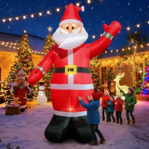 10 FT aufblasbare Weihnachtsdekoration Santa Claus mit integrierten LED-Lichtern aus PVC für den Außenbereich in Gärten, Parks und Einkaufszentren