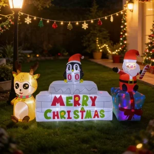 10 FT Long Christmas Inflatable Merry Christmas Sign Outdoor Decorations with Xmas Tree and Snowman and Built in LED Lights