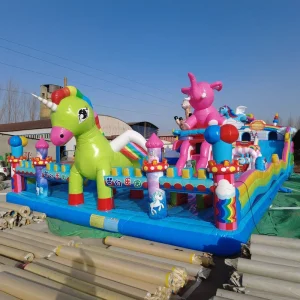 10 X 20m 유니콘 코끼리 PVC 상업용 인플레이터블 재미 도시 놀이공원 어린이 파티 인플레이터블 바운시 캐슬 슬라이드 포함