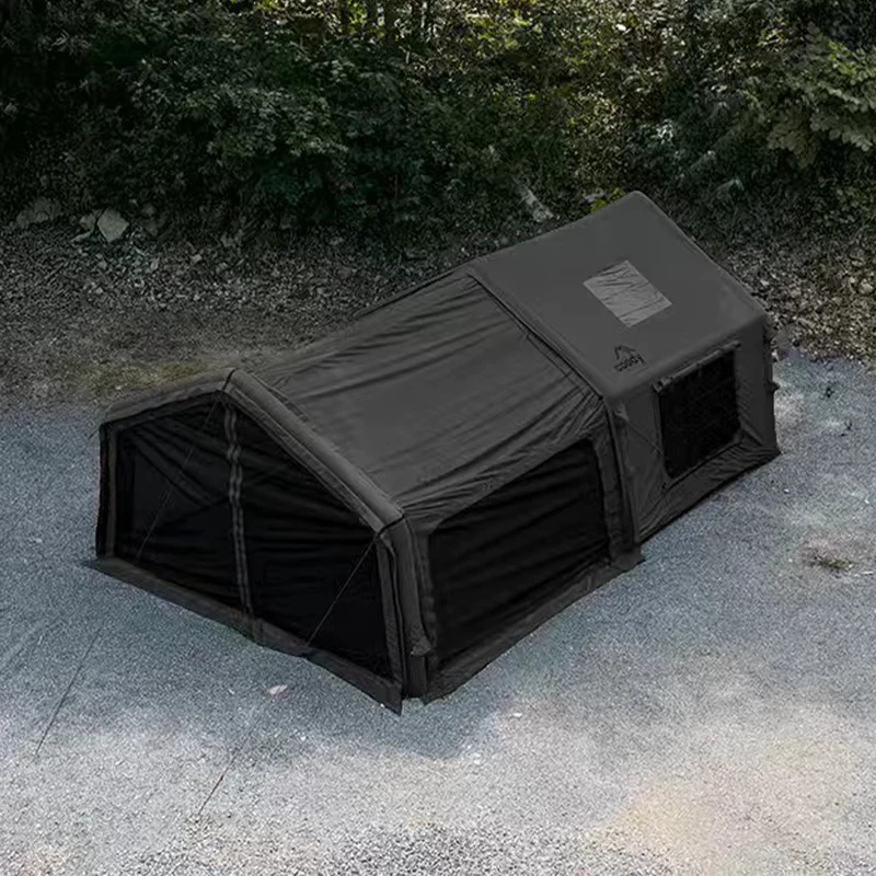 Tenda de ar inflável de foyer preta de 10.0+ com um quarto, tenda de camping de abertura rápida à prova d'água para eventos ao ar livre de quatro estações