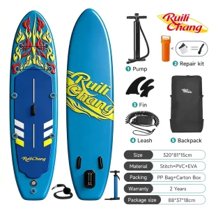 10.5ft Inflatable Stand up Paddleboard Inflatable SUP Board With Repair Kit Fins Carry Bag Water Sports Equipment