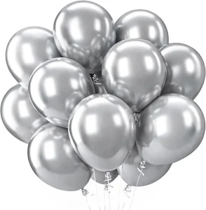 100 Pieces Silver Chrome Latex Round Balloons 12 Inch for Birthday Wedding Anniversary Graduation Parties