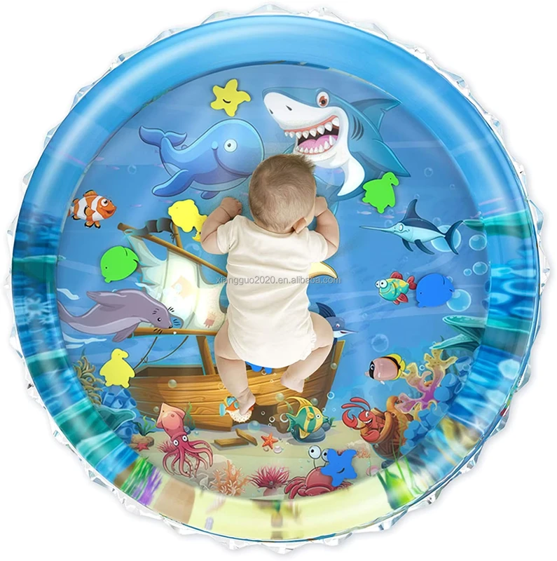 Tapete de Água Inflável Redondo de 100CM para Atividades de Tummy Time, Material Plástico Durável