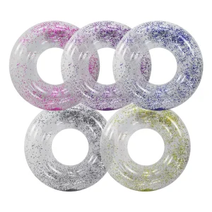ห่วงว่ายน้ำ PVC โปร่งใส ขนาด 104 ซม. สีเงินกลิตเตอร์ มีเลื่อม ทนทาน เป็นมิตรกับสิ่งแวดล้อม สำหรับการฝึกว่ายน้ำของผู้หญิง