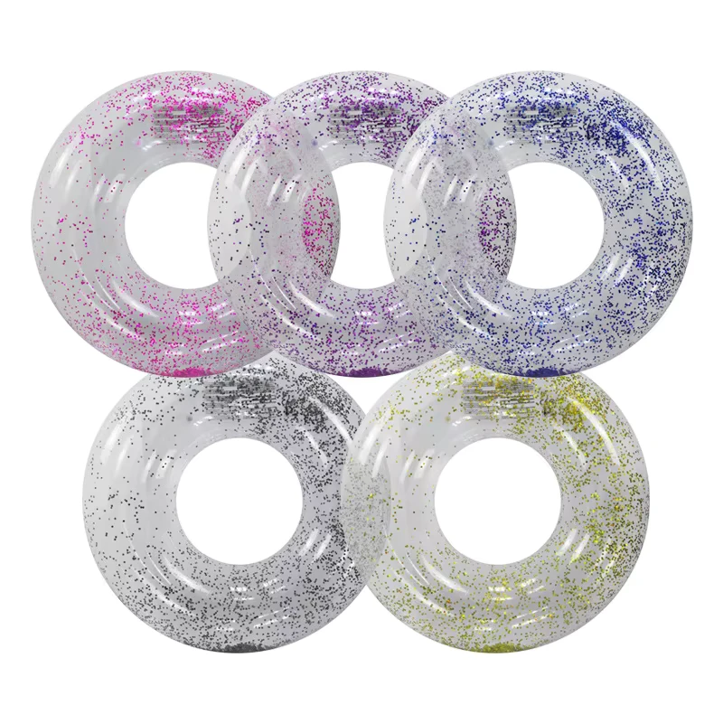 104cm Silver Glitter Transparent PVC Inflatable Swimming Ring with Sequins Durable Eco friendly for Women Swimming Training