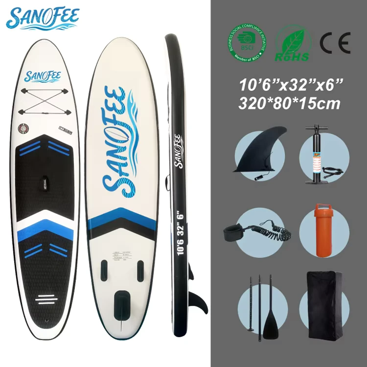 10'6" 인플레이터블 SUP 전기 서핑보드 스타일 스탠드 패들 보드 15cm 두께 드롭 스티치 PVC 방수 아동 친환경