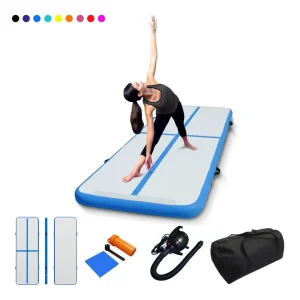 Colchoneta de gimnasia inflable de PVC de 10 pies, tapetes de entrenamiento para uso en casa, pista de volteretas, yoga, animación, bomba de agua