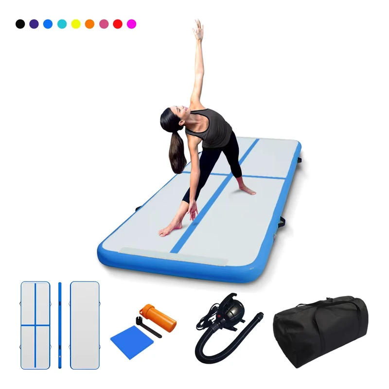 Tappetino da ginnastica gonfiabile in PVC da 10FT, tappetini per allenamento, uso domestico, pista per acrobazie, yoga, cheerleading, pompa d'acqua