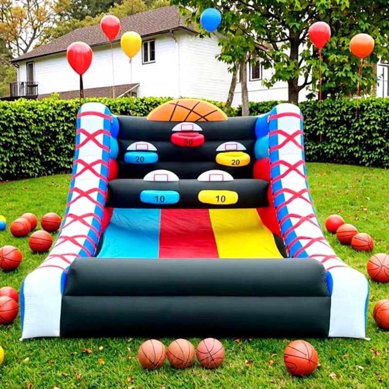 10ft Commerciële Opblaasbare Basketbal Hoepel Shot Opblaasbaar Feest Basketbalspel met 5 Hoepels