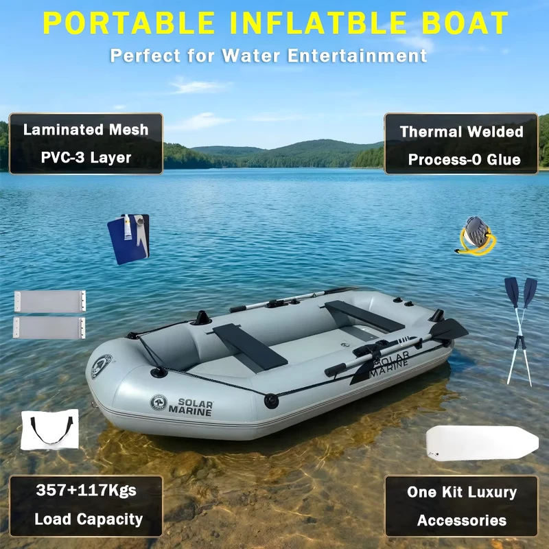 10ft Solar powered PVC Racing Kayak Portable Rowing Canoe Dinghy Motor Buckle Inflatable Fishing Rubber Boats Foldable Marine