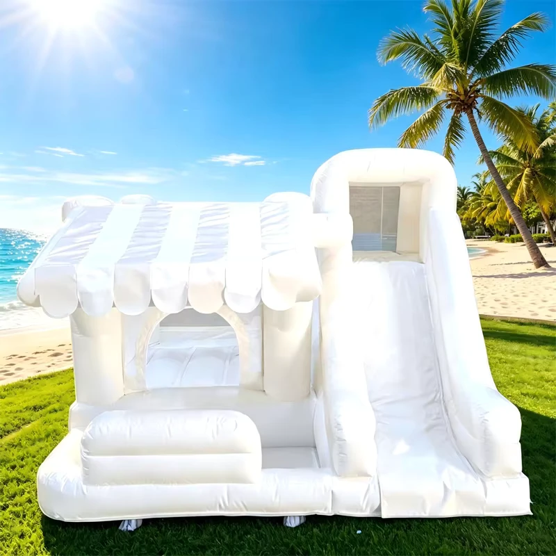 Castello Gonfiabile Bianco per Bambini di 10x10ft in PVC di Grado Commerciale con Soffiatore, Casa Gonfiabile con Garanzia di 3 Anni