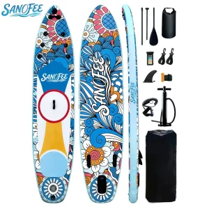 11′ Blue Ocean Wave Inflatable Stand up Paddle Board Dynamic Fluid Art Series ISUP for Professional Touring Stable Cruising
