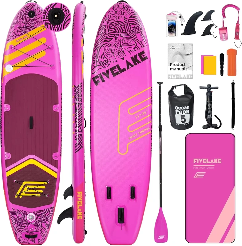 11' Opblaasbaar Stand Up Paddle Board (SUP) CE-gecertificeerd 195 kg Max Gewicht EVA Gevoerde Compleet Set Leash Fin Paddle