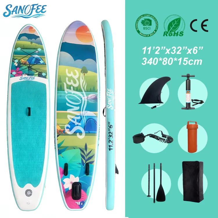 11'2" Tropisch Eiland Opblaasbare Stand Up Paddle Board Natuur geïnspireerde Smaragdserie ISUP voor Toeren & Strand Ontspanning