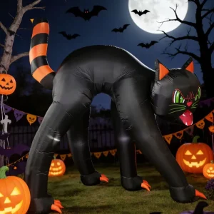 12 FT Inflatable Black Cat Halloween Outdoor Decor with Lights Automatic Blower for Easy Inflation
