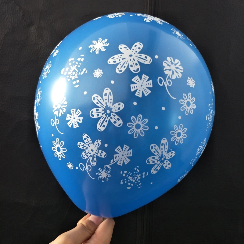 บอลลูนลาเท็กซ์รูปทรงกลมสีฟ้า ขนาด 12 นิ้ว พิมพ์ลายดอกไม้