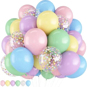 12 Inch Glossy Macaron Pink Blue Green Purple Yellow Latex Balloon Set Colorful Confetti Party Decoration for Birthday Wedding