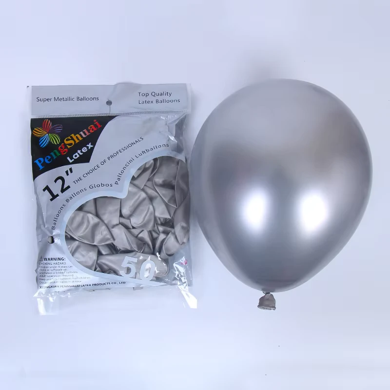 12 Inch Metal Shiny Plain Silver Color Wedding Party Decoration Latex Chrome Balloons