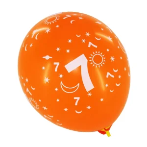 12 Inch Orange Color Printed Round Shaped Number 7 Helium Latex Balloons