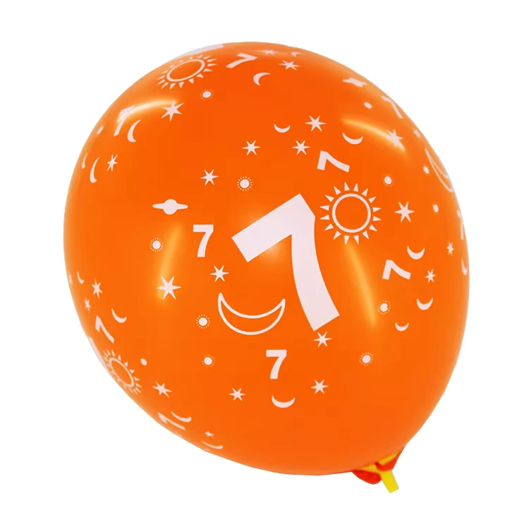 12 Inch Orange Color Printed Round Shaped Number 7 Helium Latex Balloons