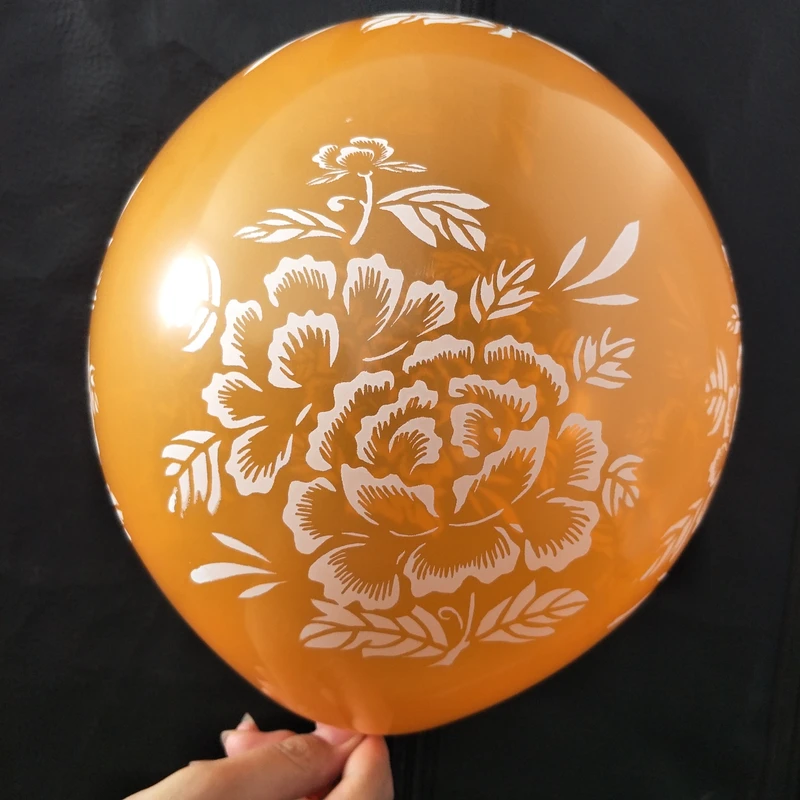 Globos de látex de 12 pulgadas de color naranja, gruesos, de alta calidad, con diseño de flores y impresión completa