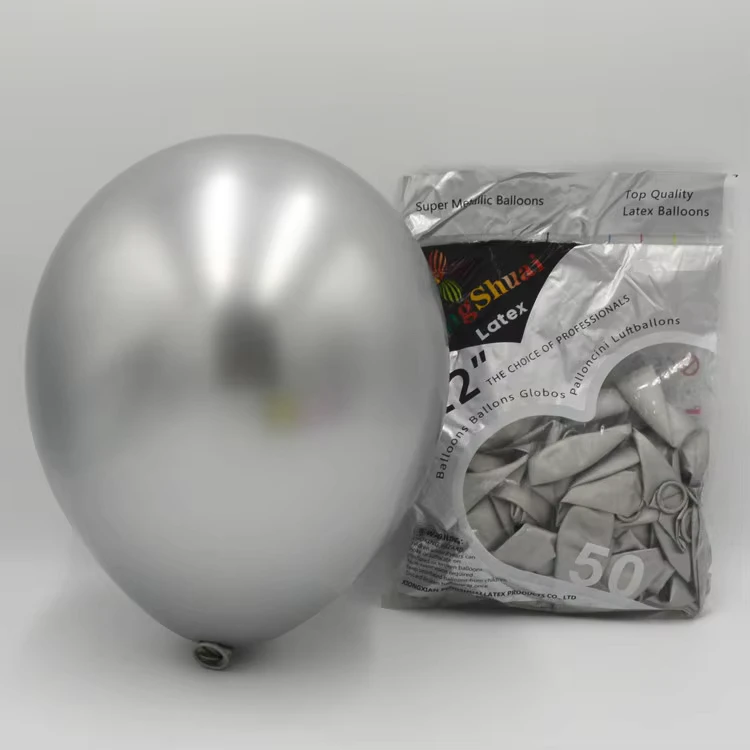 Balon Lateks Chrome Bulat Mengkilap Warna Perak 12 Inci