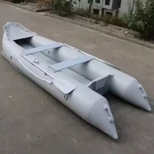 12′ Inflatable Kaboats Light Grey Family Rowing Kayak Lake and River Fishing Boat PVC HYPALON Airmat Floor Inflatable Boat
