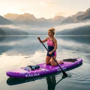 12′ Inflatable Stand up Paddle Board with Adjustable Kayak Footrest for Comfort on Long Tour