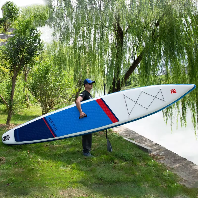 12.6FT 14FT OEM SUP Opblaasbare All Round Stand up Watersport Surf Paddle Board Dubbele Laag Racing SUP Paddleboard Surfplank