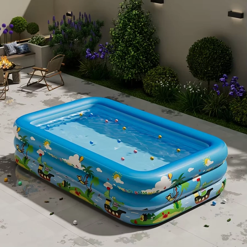 120*90*34cm Two-layer PVC Inflatable Swimming Pool for Babies Toddlers Children Foldable Home Outdoor Water Play