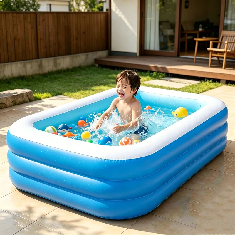 Nhà sản xuất bể bơi phao gia đình hình chữ nhật màu xanh và trắng mới 1209030