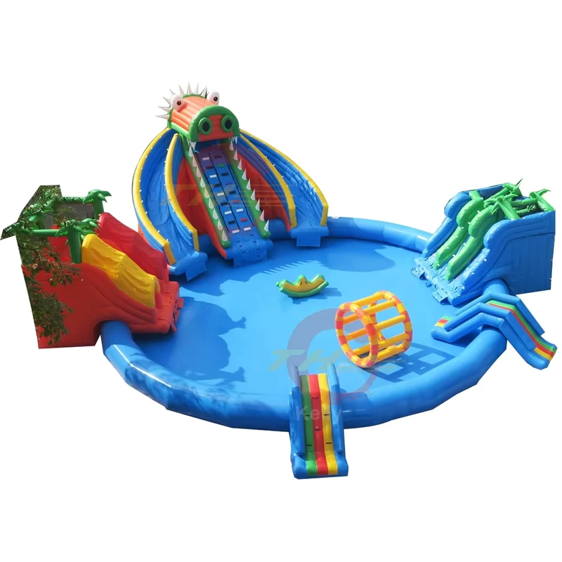 12m 15m 직경 여름 재미 PVC 인플레이터블 워터파크 놀이터 도시 야외 인플레이터블 카니발 게임과 송풍기 포함