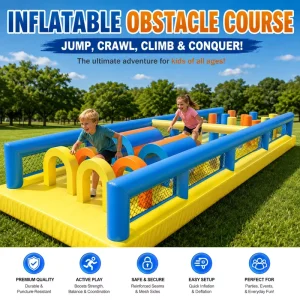 Curso de obstáculos inflable comercial de 12 m para niños, juego de desafío al aire libre de PVC personalizado