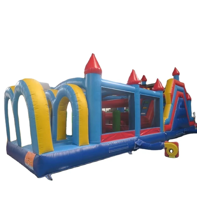 12x3m アウトドアインフレータブルインタラクティブゲーム 商業用インフレータブル障害物コース バウンサー スライド バウンシーキャッスルコンボ