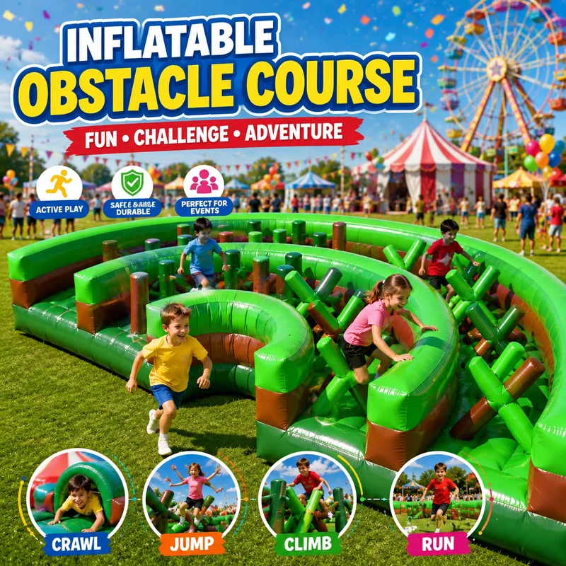 13 X 6 X 1.5m Commercial Inflatable Obstacle Course for Kids Outdoor Sports Carnival Challenge Game