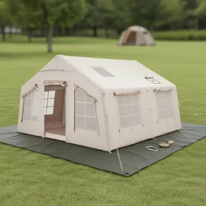 13,68 Quadratmeter großes Outdoor-Familienzelt für Camping, wasserdichtes Oxford-Canvas mit Luftbaumwolle und aufblasbarem Feature