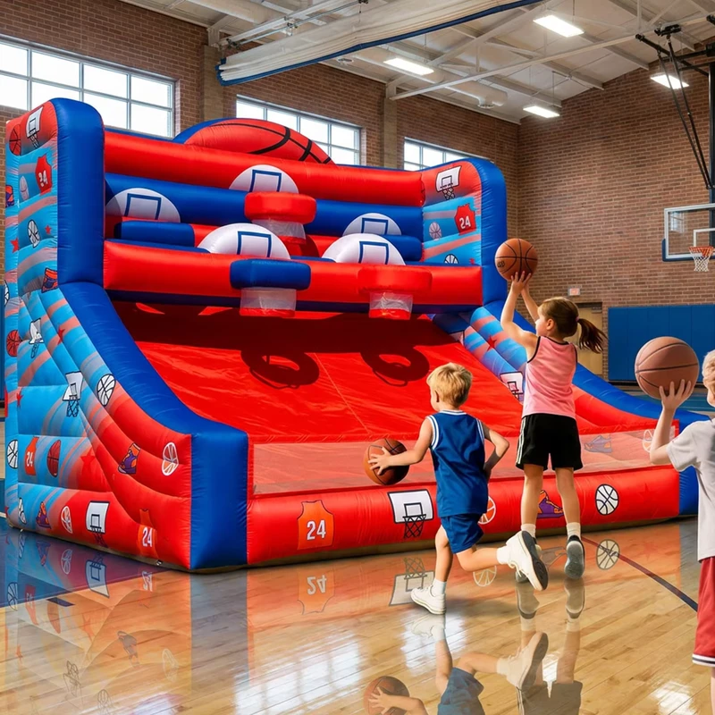 Panier de basketball gonflable 13x10x10ft avec souffleur, comprend 5 paniers et 4 ballons de basketball, panier de basketball gonflable portable