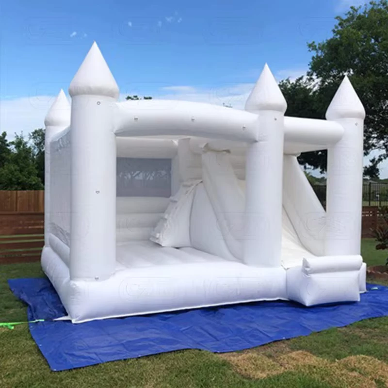Castillo Inflable Todo Blanco de 13'x13' Combo con Piscina de Pelotas y Tobogán para Alquiler de Fiestas de Bodas para Adultos