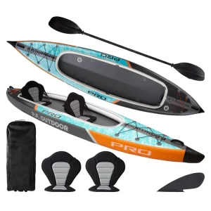 14 ft Drop Stitch Kayak Boat 2 Person Fishing Rowing Boat Inflatable Fishing Tandem Kayak Boat with Paddle