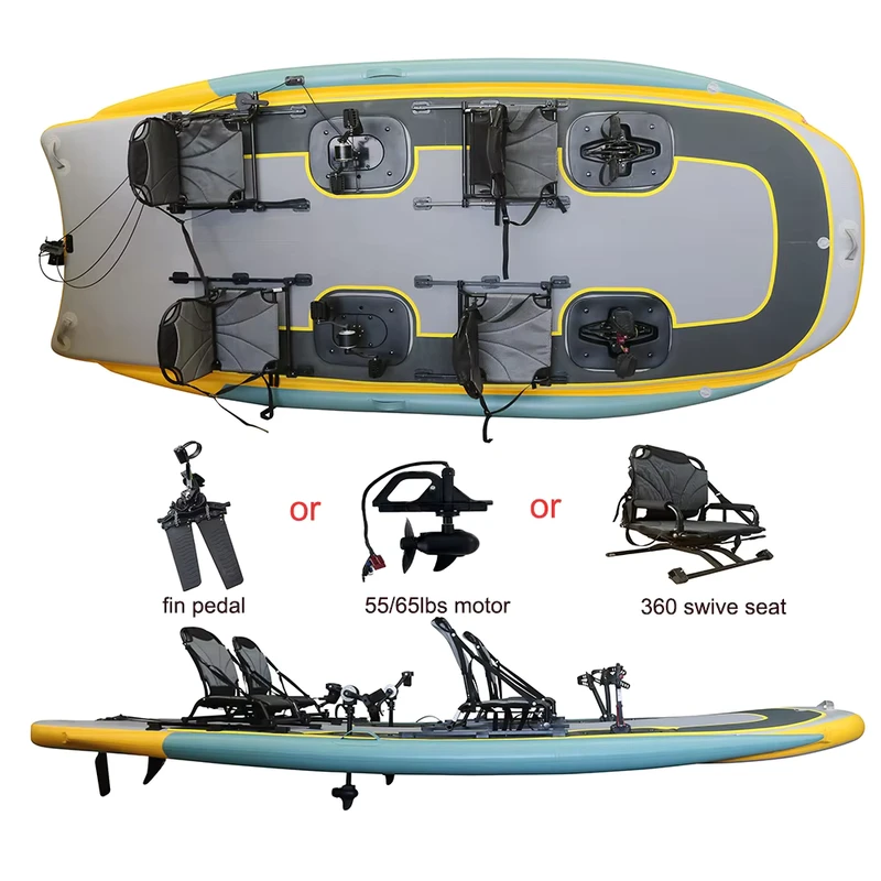 15ft (4.5m) 4 Person Single Sit On Top Inflatable PVC Fishing Kayak Paddle Foldable Eco Friendly Touring Durable